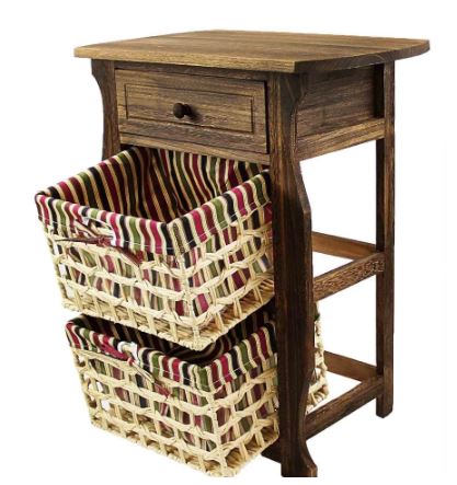 Night Stand With Basket Extra Storage - 2 Tier 1 Basket | Finish: Nature|2 - 2-drawer