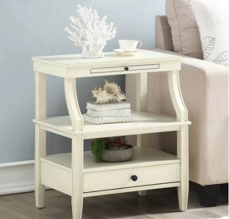 Antique White Storage Nightstand Farmhouse Coastal Style 2 Open Shelves for Ample Storage