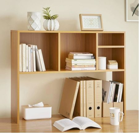 (Natural Wood) The Cube - Desk Bookshelf Stack your Textbooks and Notebooks Horizontally or Vertically