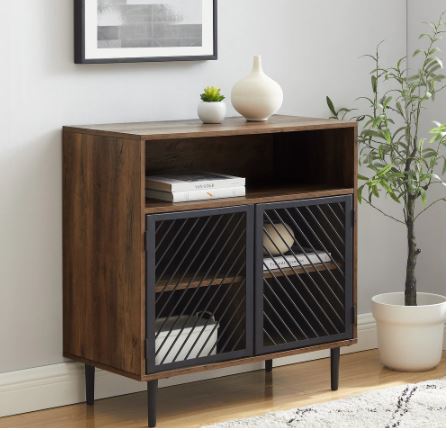 Modern Metal Door Accent Cabinet - Dark Walnut Two Storage Shelves, this Accent Cabinet Adds A Touch of Elegance to your Home