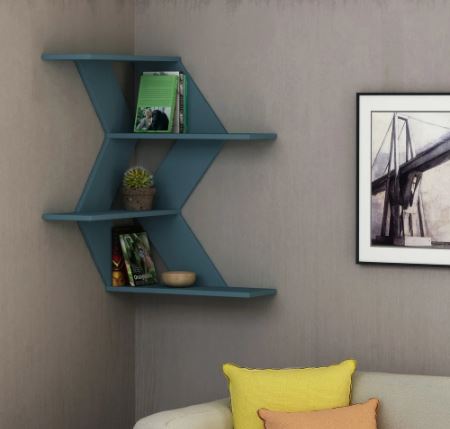 Geometric 4-tier Zig-zag Wall Corner Shelf - 33.46'' H x 23.62'' W x 23.62'' D - Blue