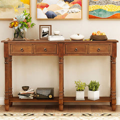 Wood Tone Console Table 2 Large Pull-Out Drawers and A Bottom Shelf Storage and A Larger Display