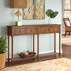 Wood Tone Console Table 2 Large Pull-Out Drawers and A Bottom Shelf Storage and A Larger Display