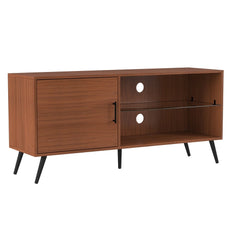 52-inch Mid-Century TV Console - Pecan Adjustable Shelving Provides Customized Storage for Media Consoles