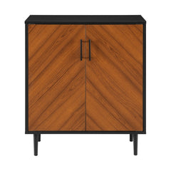 Modern Media Cabinet - Black / Acorn Bookmatch 4 Tapered Metal Legs with Adjustable Rubber Feet