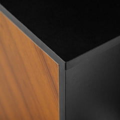 Modern Media Cabinet - Black / Acorn Bookmatch 4 Tapered Metal Legs with Adjustable Rubber Feet