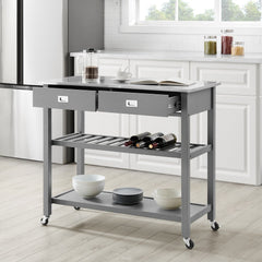 Stainless Steel Top Kitchen Island/Cart - Ideal for Adding Extra Counter Space to your Kitchen Two Large Full-Extension Storage Drawers