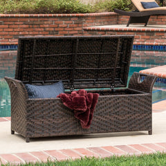 Wing Outdoor Wicker Storage Bench Use this Multi-Functional Piece for Extra Seating During Backyard Barbecues and Pool Parties