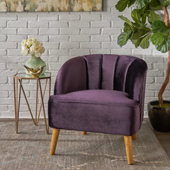 Velvet Blackberry Chunaram Barrel Chair Solid and Manufactured Wood Frame