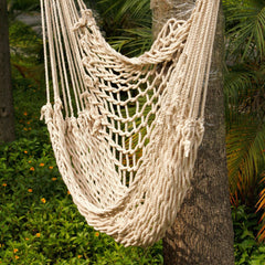 Beige Cotton Rope Hanging Air/ Sky Chair Swing Idea for Backyard, Camping, Hunting, Hiking, Traveling