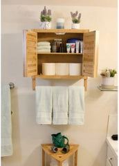 Solid Bamboo 2-door Wall Mount Spa Cabinet - Natural Water & Mildew Resistant