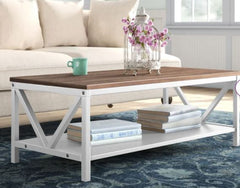 Richins Solid Wood 4 Legs Coffee Table with Storage Rustic Oak