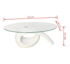 Coffee Table with Oval Glass Top High Gloss White Perfect for Living Room