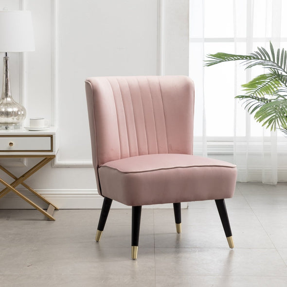 Contemporary Velvet Upholstered Accent Chair - Pink Thick Layers of Dense Foam Are Used to Pad the Backrest and Seat