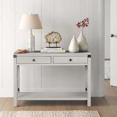 Whitewash Ezra 44'' Console Table Vintage-Inspired Style X-Shaped Accents