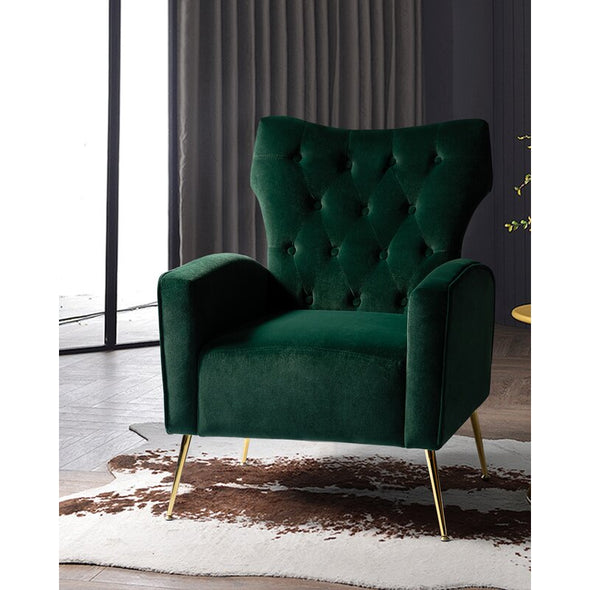 1 - Green Velvet Tufted Wingback Accent Chair with Plush Upholstery, Offering Outstanding Comfort and is Suitable For