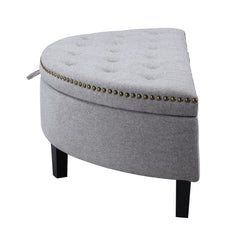 Linen Half Moon Storage Ottoman - Grey Provide Modern Seating and Functional Storage with this Half Moon Storage