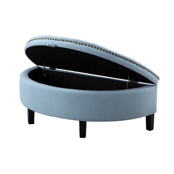 Linen Half Moon Storage Ottoman - Blue Provide Modern Seating and Functional Storage with this Half Moon Storage