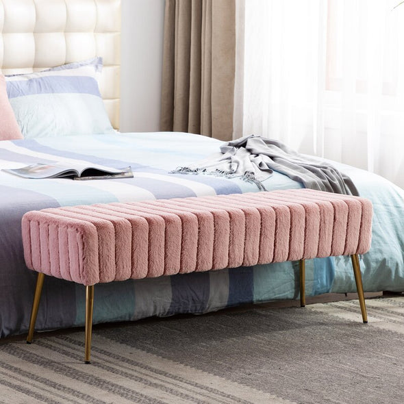 Julietta Upholstered Bench All Over Channel Tufting Metallic Accents