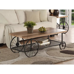 Kendig Wheel Coffee Table Open Storage with Bottom Shelf