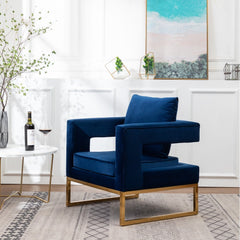 Lenola Contemporary Upholstered Accent Arm Chair - Blue Cut-Out Square Track Armrests and A Pillow Back that Lend A Look of Luxuriously Comfy