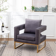 Contemporary Upholstered Accent Arm Chair - Grey Cut-Out Square Track Armrests and A Pillow Back that Lend A Look of Luxuriously Comfy