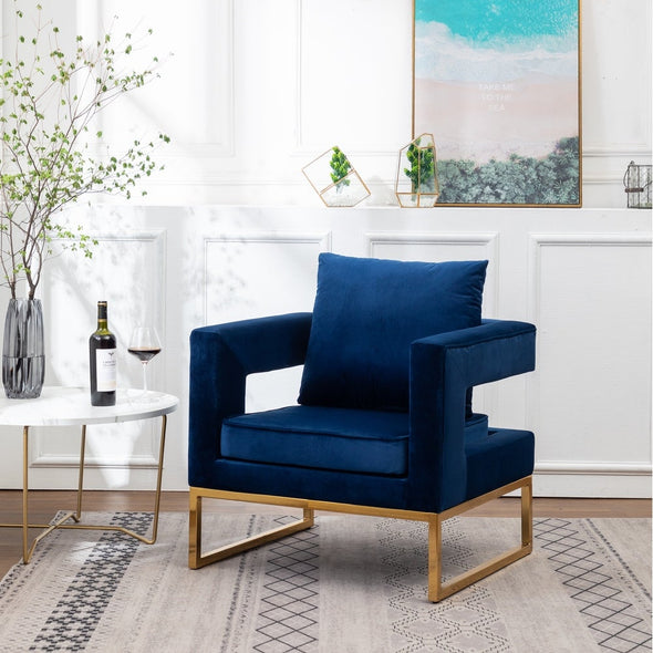 Lenola Contemporary Upholstered Accent Arm Chair - Blue Cut-Out Square Track Armrests and A Pillow Back that Lend A Look of Luxuriously Comfy