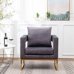 Contemporary Upholstered Accent Arm Chair - Grey Cut-Out Square Track Armrests and A Pillow Back that Lend A Look of Luxuriously Comfy