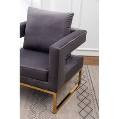 Contemporary Upholstered Accent Arm Chair - Grey Cut-Out Square Track Armrests and A Pillow Back that Lend A Look of Luxuriously Comfy