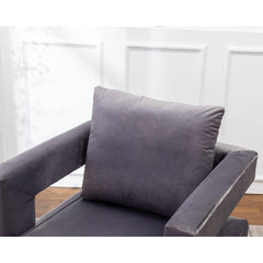 Contemporary Upholstered Accent Arm Chair - Grey Cut-Out Square Track Armrests and A Pillow Back that Lend A Look of Luxuriously Comfy