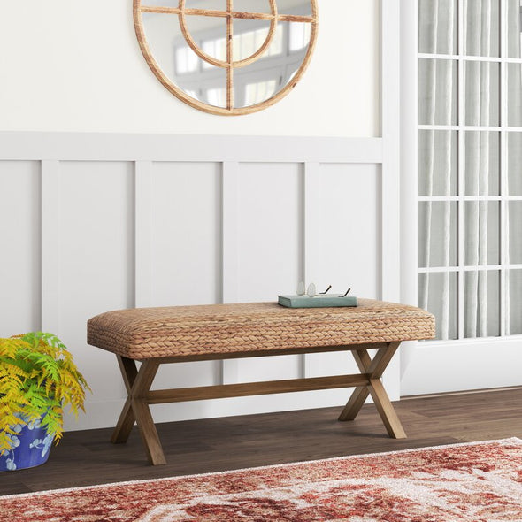 Solid Wood Bench Create A Relaxed and Casual Space with this Wood Bench Complements the Tightly Woven Water Hyacinth Seat