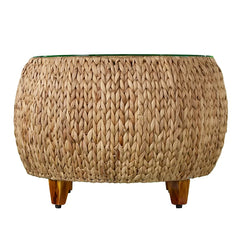 Brown Coffee Table Rattan/Wicker Tempered Glass Table Top Perefct for Living Room