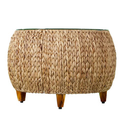 Brown Coffee Table Rattan/Wicker Tempered Glass Table Top Perefct for Living Room