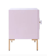 Pink Lacquer Side Table Carved Door, Lucite Knob, and Brass Legs Perfect for Organize