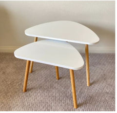 White Modern Contemporary Triangle Nesting Tables, Set of 2