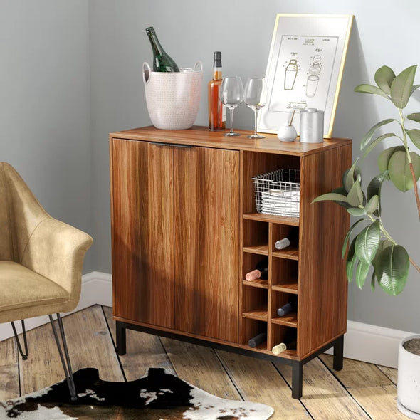 Teak Orion Bar Cabinet Features Two Doors that Open to Reveal a Twelve Class