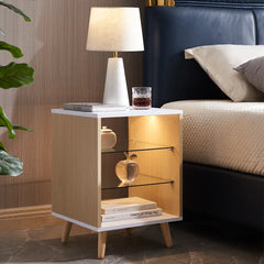 Natural/White Pelto 22.4'' Tall Nightstand with LED lights 3 Storage Shel