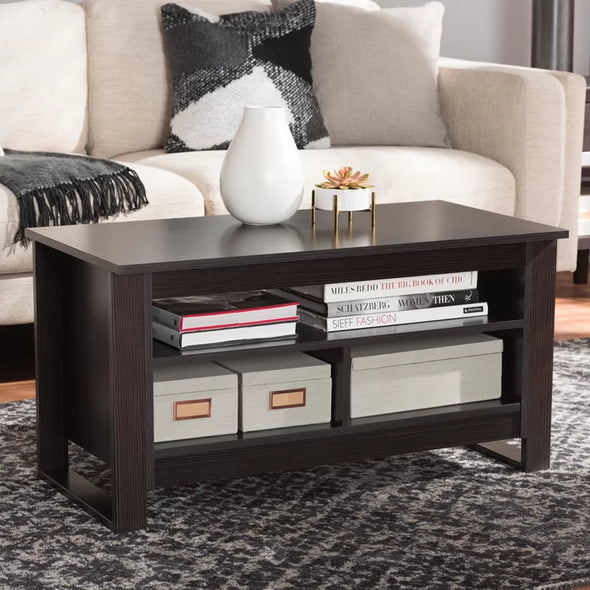 Pershing Coffee Table Three Open Storage Compartments Underneath Design