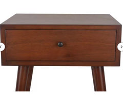 Walnut Daviyon End Table with Storage Neutral Glossy Finish