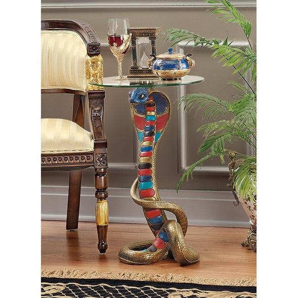 Egyptian Cobra Goddess Glass-Topped Table Great for Living Room