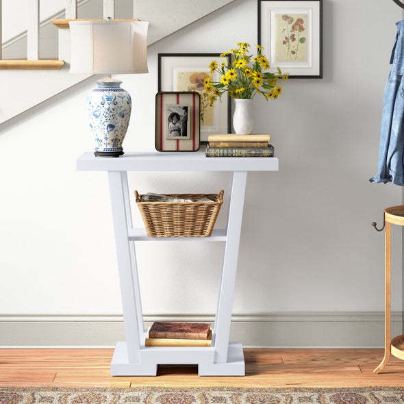 White 31.5'' Console Table Ideal Option for Smaller Living Rooms and Entryways Two Lower Shelves