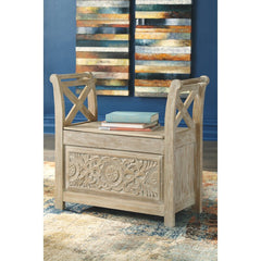 Rosemonde Storage Bench Whitewashed Wood Finish