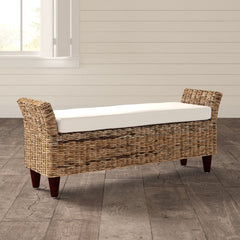 Roy Wicker Bench Natural Varied Patina of the Abaca is Paired with a Cotton-Blend Cushion that is Comfortable and Durable