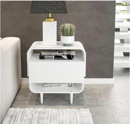 Nightstand, White 4 legs 1 Drawer Provide Essential Storage Space and Comfort Near your Bed