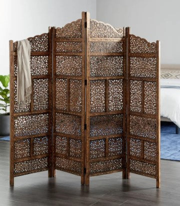1 - MDF Traditional Room Divider Screen 72 x 80 x 1 in Brown for a boho-chic workplace