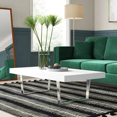 White Sienna Sled Coffee Table Anchors Your Living Room With Modern Style