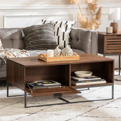 42-in. Slat Door Coffee Table - Dark Walnut Coffee Table, Complete with Fashionable Slat Doors 2 Drop-Down Slatted Doors 2 Open Storage Compartments