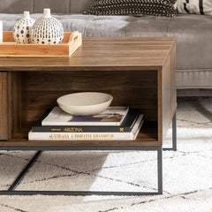 42-in. Slat Door Coffee Table - Dark Walnut Coffee Table, Complete with Fashionable Slat Doors 2 Drop-Down Slatted Doors 2 Open Storage Compartments