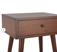 Walnut Daviyon End Table with Storage Neutral Glossy Finish