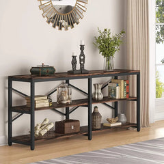 Rustic Brown Turrella 70.9'' Console Table 3 Shelf Open Bookshelf